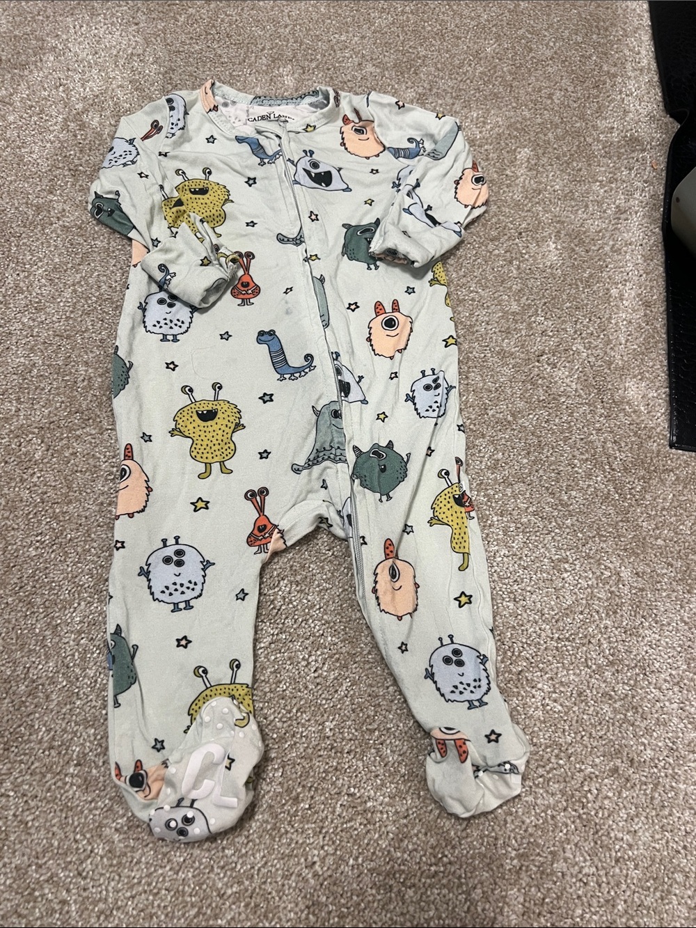 Caden Lane Light Gray Monster Print Footed One-Piece